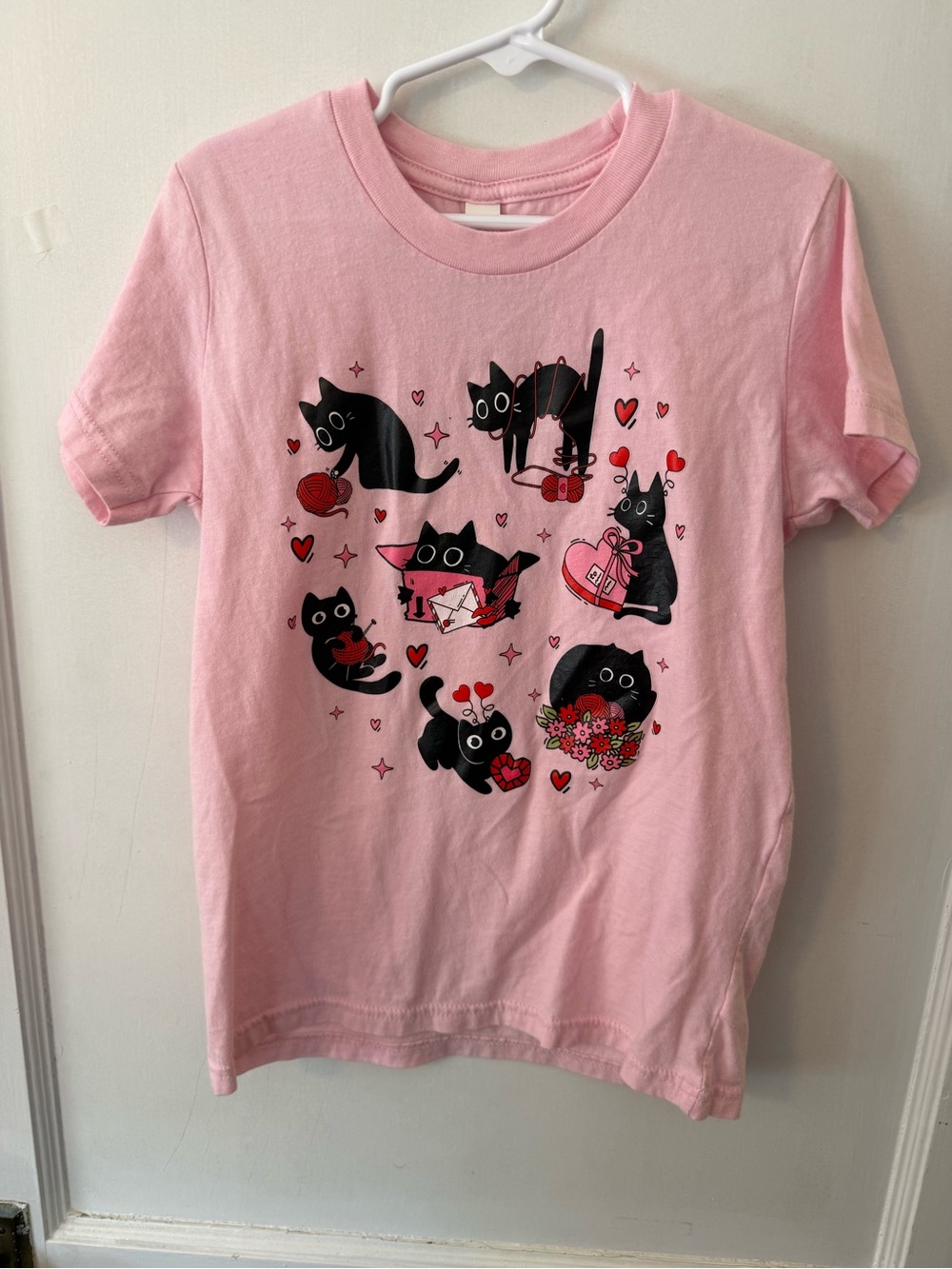 Bella Canvas Pink Tee with Black Cat Graphic